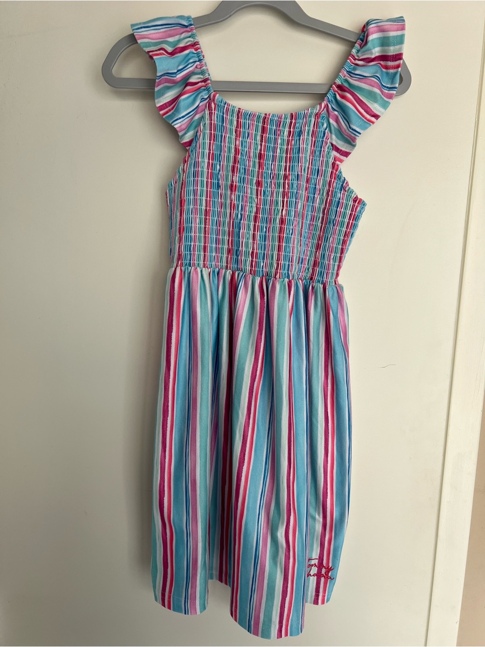 Tommy Bahama Girls Striped Smocked Sundress - Pink, Blue & White